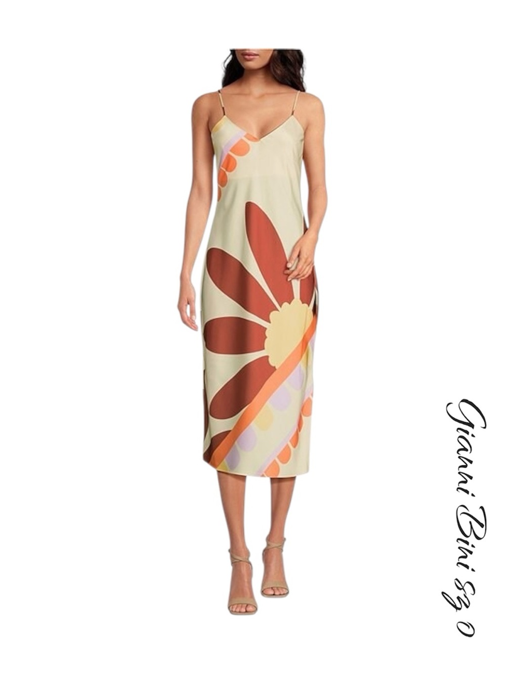 NWT Gianni Bini Harper Satin Floral Print V-Neck Sleeveless Maxi Slip Dress 0